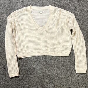 Aeropostale Cream V-Neck Sweater for Women